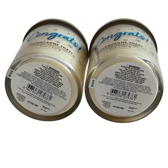 Lot 2 Bath & Body Works Champagne Toast 8oz Single Wick CONGRATS Candles - Picture 3 of 3